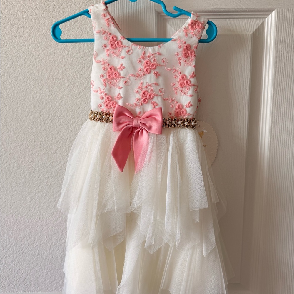 American Princess Pink and White Dress with Floral Embroidery